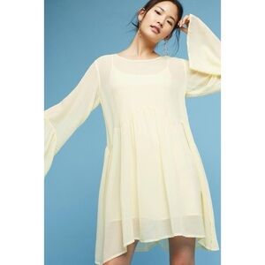 Anthropologie LACAUSA Womens Yellow Bell Sleeve Sheer Babydoll Dress Size L